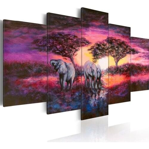 5pcs Full round drill 5D diamond painting elephant african sunset landscape diamond embroidery cross stitch Mosaic rhinestones