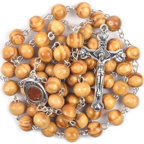 Jerusalem Holy Soil 8mm Wood Beads Religious Rosary Gifts Men Women Catholic Rosaries with Box