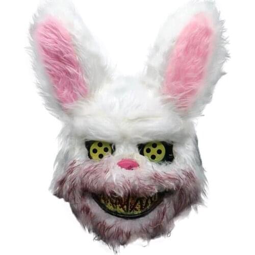 White Bunny Rabbit Bloody Mask Creepy Scary for Halloween Party Costumes Cosplay FKU66