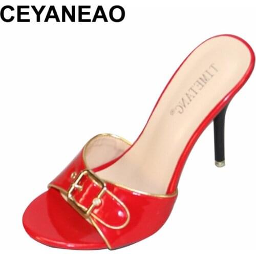 CEYANEAO Shoes slippers women 2020 high heels sexy 11cm Bling serpentine Sequined Cloth plus size women shoes 42 Ladies' slipper