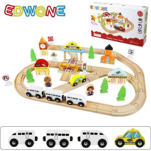 Wooden Railway Track Set Crossroad Track with Trains Cars Fit for Thomas Biro All Kinds Wood Tracks Educational Toys for Kids