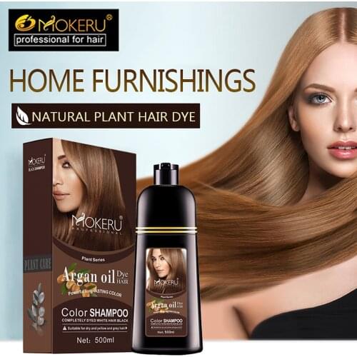 Mokeru 500ml Argan Oil Essence Natural Long Lasting Dark Brown Permanent Hair Dye Shampoo For Gray Hair Women Fast Color Dying