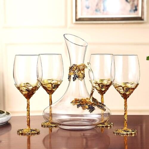 European enamel red wine glass cup Gold Retro goblet Lead-free crystal cups champagne glasses Wedding Gift With Gift Box