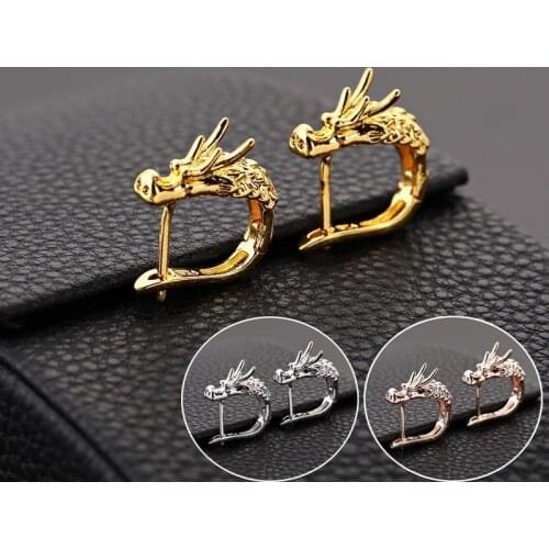 Personality Gold/Silver Color Dragon Head Hoop Earring for Animal Dragon Small Hoop Earring Hip Hop Jewelry for Men Women