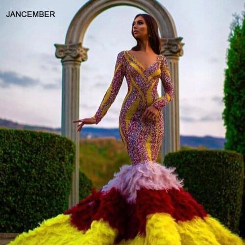 J67055 jancember sexy mermaid dress in Evening Dresses v neck long sleeve tiered colorful coke women dress robe sirene soiree