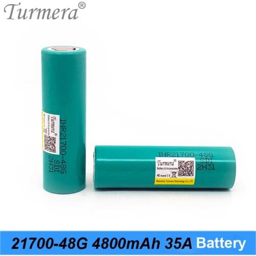 Turmera 21700 48G 4800mAh Lithium Battery 35A Discharge Current for Flashlight Heanlamp and 36V 48V E-Bike E-Scooter Battery Use