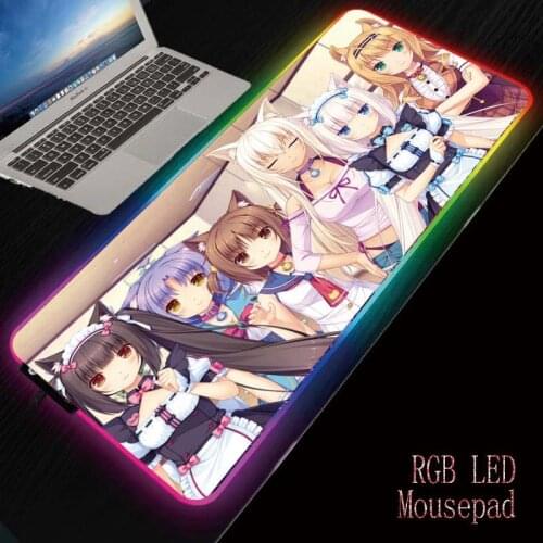 Mairuige Anime girl Gaming RGB Mouse Pad Large Mousepad LED Lighting USB Keyboard Colorful Desk Pad Mat For PC Laptop Desktop
