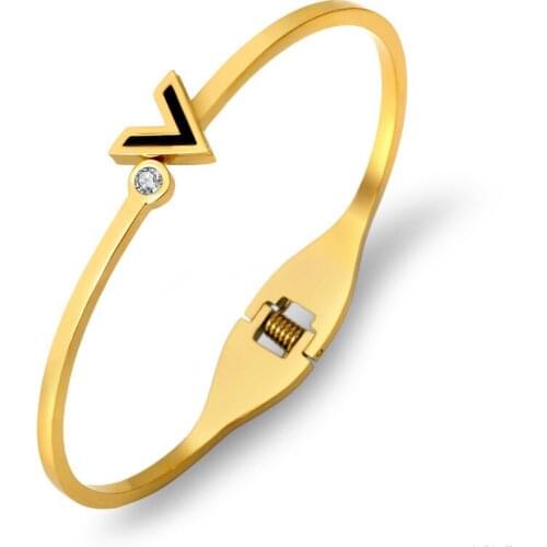 Fashion Stainless Steel Letter V-design Bracelets Bangles For Men Women Charm Crystal Bangle Jewelry Gifts