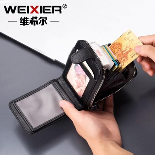 Weixier Mens bag first layer cowhide drivers license bag multifunctional anti-theft brush multi-card wallet