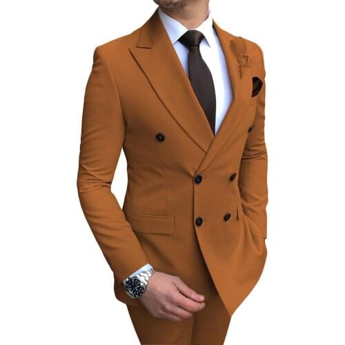 Custom Made Men Suits Brown Groom Tuxedos Peak Lapel Groomsmen 2 Pieces Wedding Best Man ( Jacket+Pants+Tie ) C978