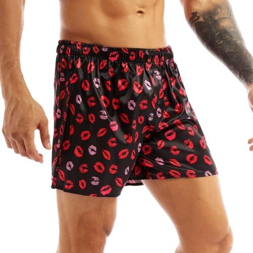Men Fashion Casual Home Shorts Lip Print Classic Soft Boxer Shorts Lightweight Loose Sports Lounge Short Pants Quick Dry Bottoms