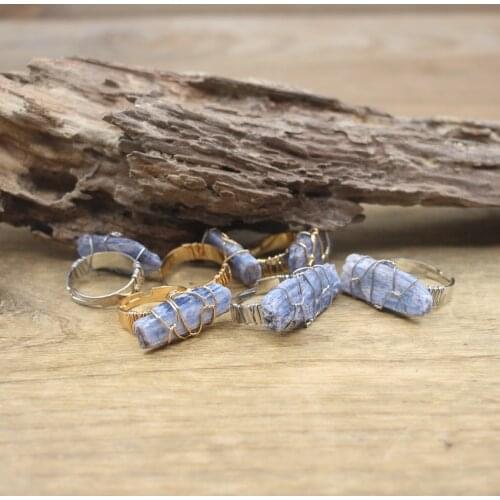 Raw Kyanite Stick Barss Wire Wrap Rings Healing Crystal Blue Quartz Fashion Women Party Wedding Ring Jewelry Dropshipping,QC4104