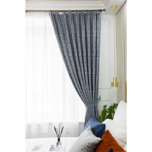 Nordic Metal Wind Curtain Blue Chenille Light Luxury Jacquard Curtains for Bedroom Living Room Bay Window Curtain Tulle Custom