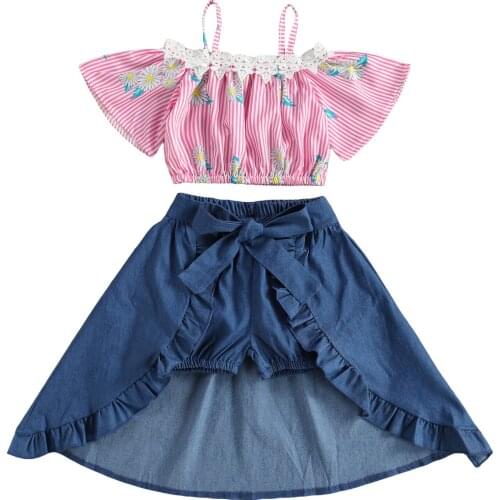 OPPERIAYA Baby Girls Summer 3pc Casual Set Fashion Stripe Daisy Cropped Tops and Solid Color Short Pants with Wrapped Skirts