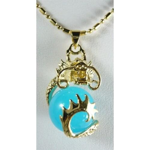 Wholesale Chinese fancy 18kgp dragon inlay 12mm light blue Natural Stone pendant jewelry 02
