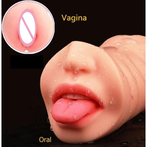 Realistic Vagina Male Masturbator Oral Mouth Aircraft Cup Real Pussy Deep Throat Double Ended Blow Job Sex Pussy Cup Toys Man