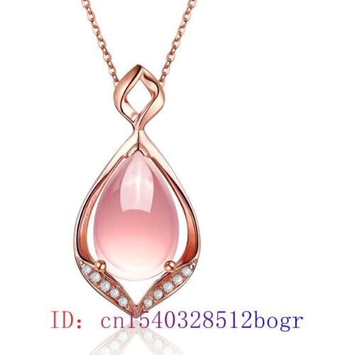 Pink Jade Water drop Pendant Fashion Chalcedony Jewelry Gifts Necklace Amulet Natural Women 925 Silver