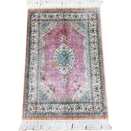 Seeykeep™ 2.7x4ft Rectangle Silk Handknotted Elegant Central Medallion Floral Design With Carmine Backcolor Rug-FC3016032