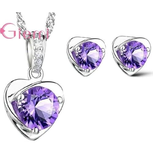 Big Promotions Lovely Heart Shaped Women Wedding Necklace Stud Earrings With Crystals 925 Sterling Silver Jewelry Sets