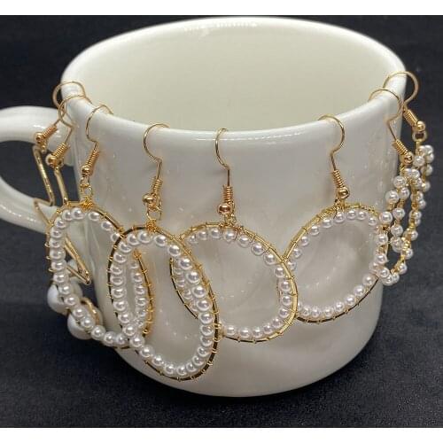 Pearl Earrings Metal Wire Wrapped By Hand Earrings for Women 2020 Korean Fashion Jewelry Crochet Earrings Earrings for Women