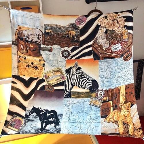 Luxury 100% Silk Scarf Shawl Vintage Prints Charming Neck Head Scarves Hijab 2 Sides Pattern 35"x35"