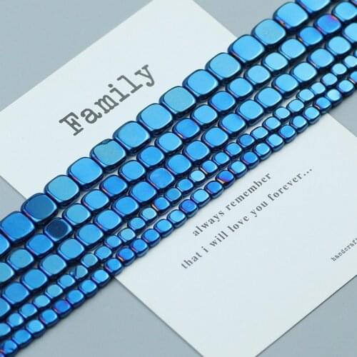 Blue square Coin Hematite Beads Flat Cube Natural Stone Spacer Loose beads for Jewelry Bracelet Necklace Making DIY 4mm 6mm 8mm