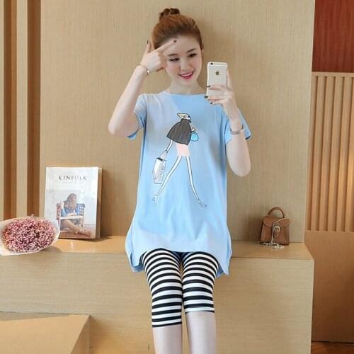 Summer Maternity Suits Pregnant T-shirt + Leggings/Pants Short Sleeved Clothes Set for Women Clothing Spring Maternity Clothing