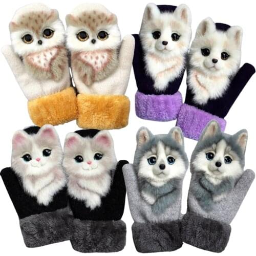 Women Winter Gloves Ladies Girls Outdoor Thick 3D Cartoon Cat Warm Mittens Thicken Men And Women Gloves Christmas Gifts