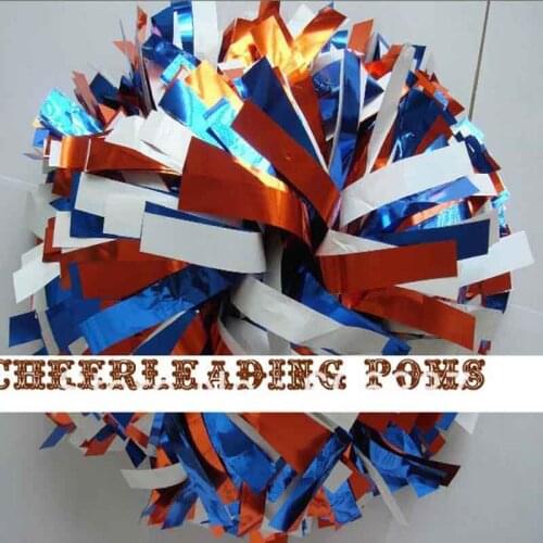 1piece Cheerleader Pom Poms 6" Baton Handle Metallic Bronze Metallic White Metallic Royal Blue Custom Color Competition Poms