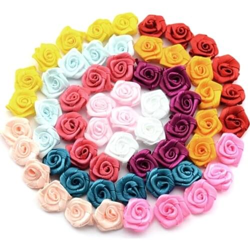 100pcs Satin Ribbon Rose Flower Bow Appliques Wedding Decor Appliques Sewing DIY