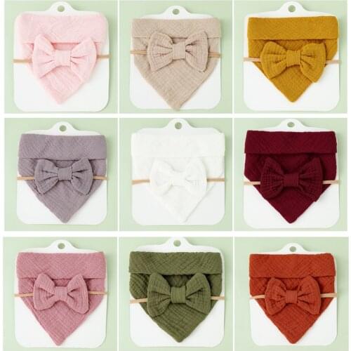 2 Pcs Baby Girls Elastic Bow Headband Saliva Towel Set Princess Bowknot Hair Band Bibs Feeding Burp Cloth Kit