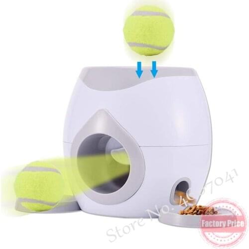2020 Creative 2 In 1 Pet Dog Toy Interactive Automatic Ball Launcher Tennis Ball Toys And Food Dispenser For Dog Reward Game Toy