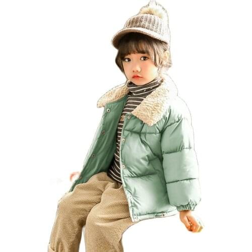 2021 New Winter Childrens Warm Cotton Jackets Baby Girls Clothes Kids Boys Solid Fur Collar Coats Korean Style Outerwear Parkas