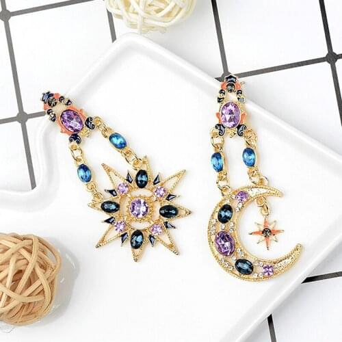 2021 Personality Trendy Ladies Jewelry Design Elegant Crystal Sun And Moon Drop Long Earrings
