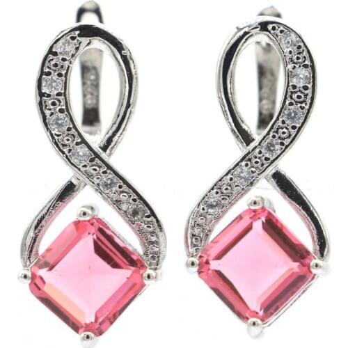 50x28mm SheCrown Highly Recommend Silver Earrings for Women Created London Blue Topaz Cubic Zircon Drop Shipping Gift