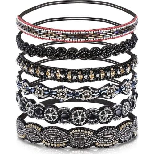 6pcs/set Bridal Rhinestone Handmade Beaded Headbands For Women Great Quality Crystal Elastic Hair Bands Headwear European Turban