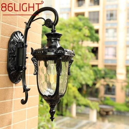 86LIGHT Outdoor Wall Lamp Classical Retro Black Lighting LED Sconces Waterproof Decorative for Home Aisle