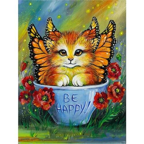JMINE Div 5D Cup Kitten Butterfly Full Diamond Painting cross stitch kits art High Quality Animal 3D paint by diamonds