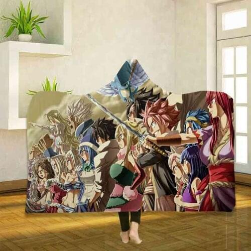 Anime Fairy Tail 3D Printing Throw Hooded Blanket Wearable Warm Fleece Bedding Office Quilts Soft Adults Travel 03