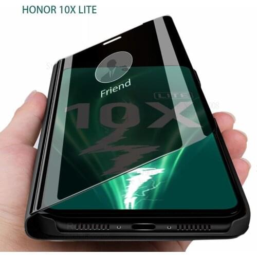 Honor 10x lite Case For huawei honor 10x lite Mirror Flip cover honor10 x honer 10 x lite light magnetic stand book Phone shell