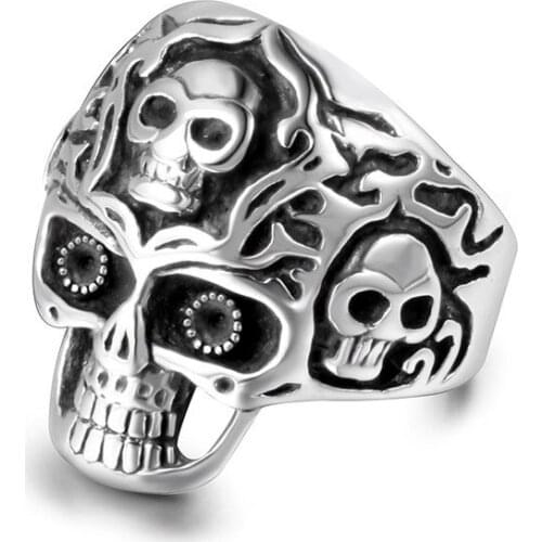Skull Head Punk Index Finger Ring for Men Punk Rock Jewelry 316L Stainless Steel Cool Personality Gift to Boyfriend