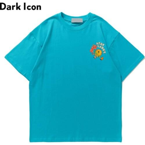 Dark Icon Stay Sunny Embroidery Men Women T-shirt Summer O-neck Simple Style Mens Tshirts Cotton Tee 5 Colors