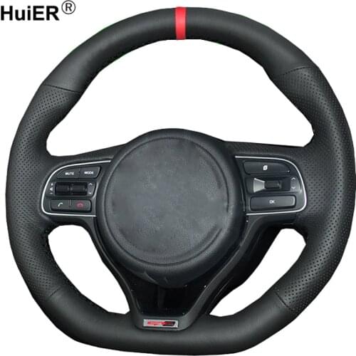 HuiER Hand Sew Car Steering Wheel Cover Red Marker For Kia K5 2016 2017 (sport) Sportage 4 KX5 2016 2017 2018 Auto Accessorie