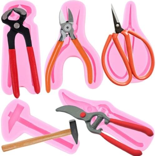 3D Repair Tool Scissors Hammer Pliers Wrench Shape Silicone Cake Mold Fondant Chocolate Biscuits Molds Cake Decorating Tools
