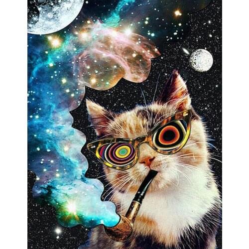 KAMY YI Boutique Cartoon Cat Smoking Interstellar 3D Diy Diamond Painting Photo Embroidery Mural European Home Decoration