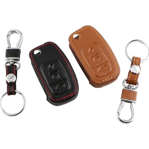Carmilla Leather Car Key Protection Holder Bag Case for Ford Fiesta Focus 2 Ecosport Kuga Escape Folded 3 Button Key Accessories
