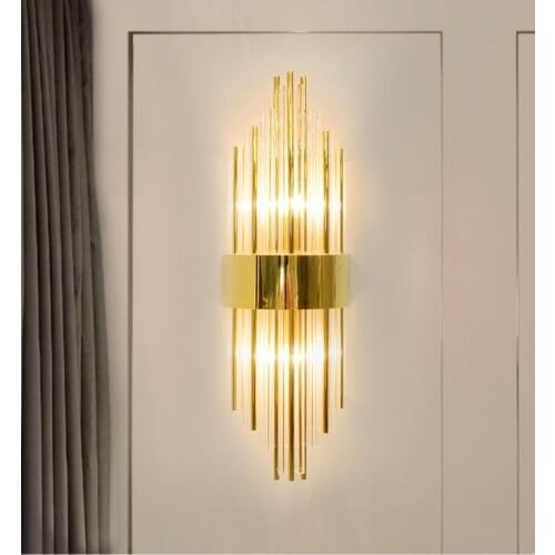 Creative Golden Luxury Indoor Living Room Crystal Wall Lamp Bedside Lamp Led Post Modern Classic Hotel Aisle Corridor Light