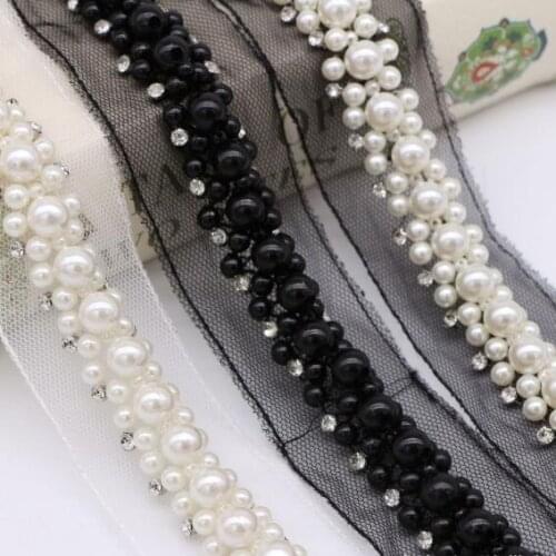 6Yard Beaded Lace Pearl Trim Fabric DIY Embroidered Collar Decoration Net Cord For Sewing Wedding Dress Belt Sash Bridal Ribbon