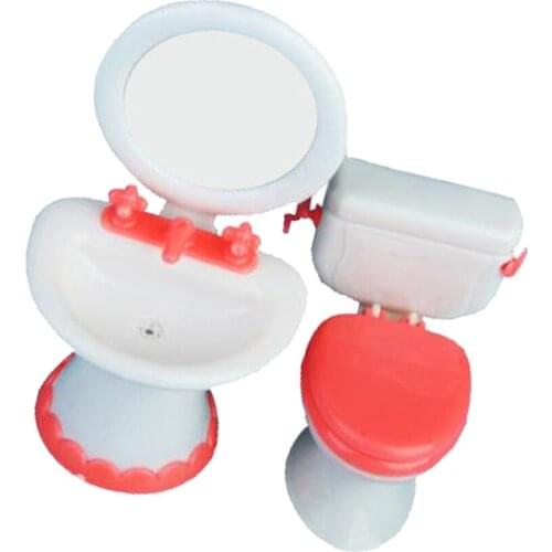 Doll House Dollhouse Furniture Bathroom Set Toilet and Sink Pretend Play Classic Toys Furniture Toys Best Gift for Kids Girl