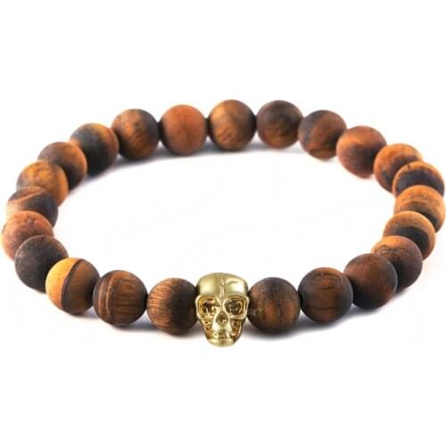 Fashion Gold 316L Stainless Steel Skull Bead Bracelet For Women Wooden Beads And Skeleton Bracelet Northskull Men IB-140